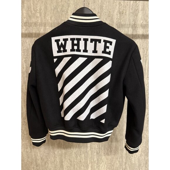 Off-White Black & White Striped Varsity Jacket S Virgin Wool Blend - Picture 8 of 14